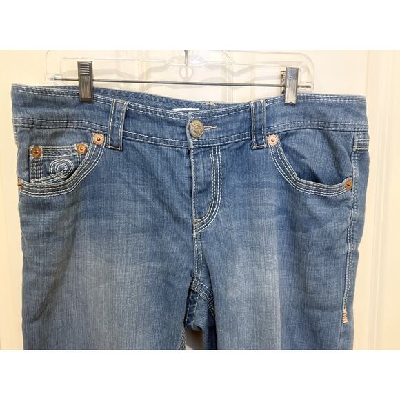 Seven7 Luxe Jeans Womens 16 Blue Bootcut Mid Rise Embroidered Pockets Denim - Picture 5 of 8